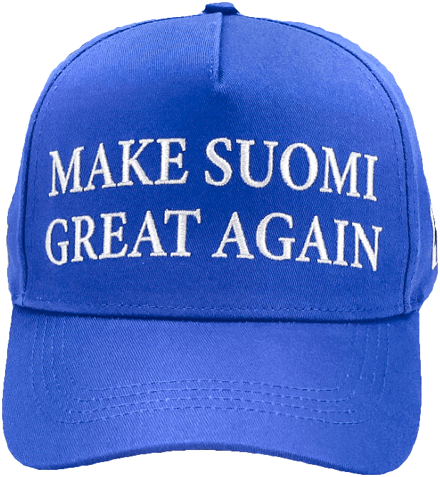 Sininen lippis, brodeerattu MAKE SUOMI GREAT AGAIN